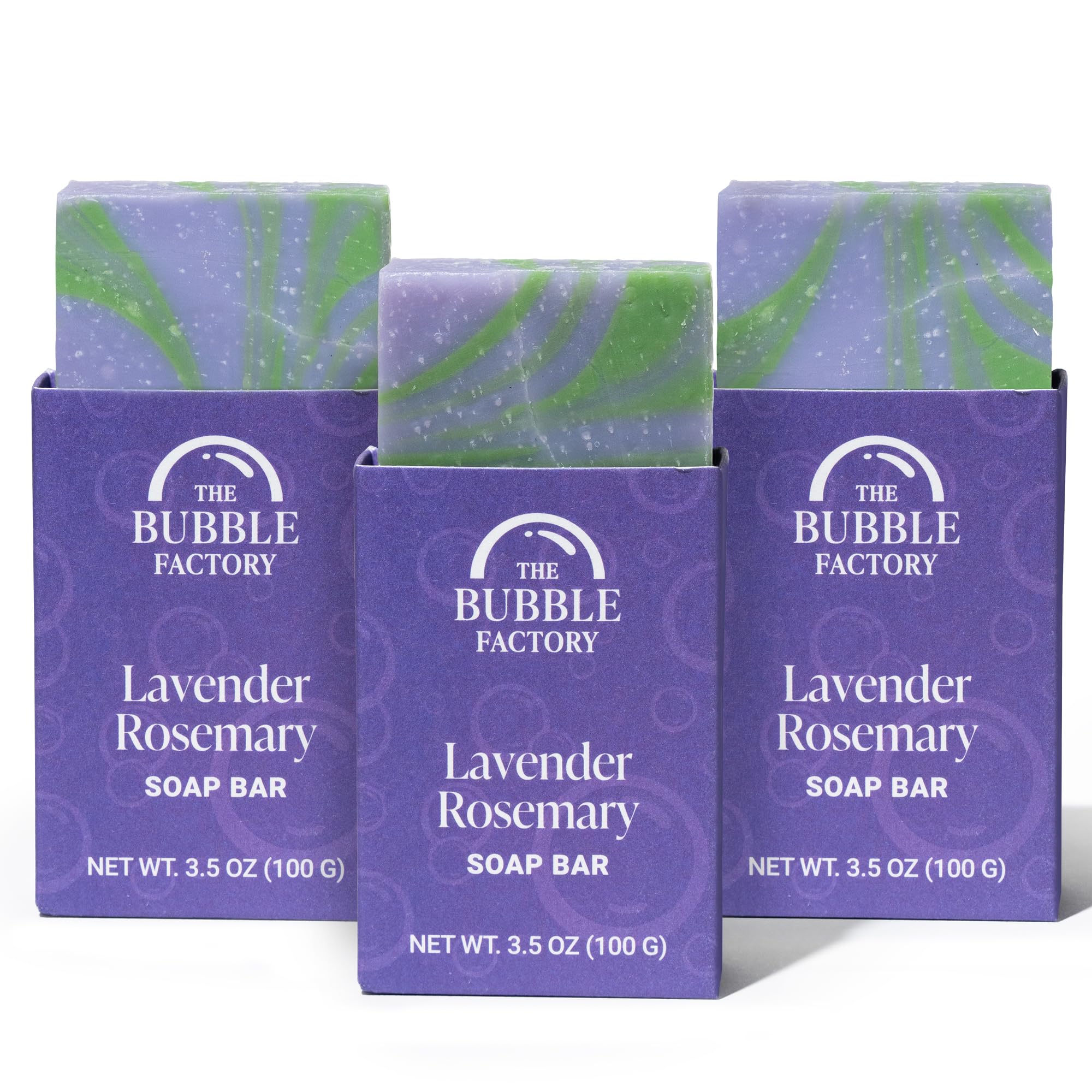 The Bubble Factory Handmade Natural Bath & Body Soap Bar, Vegan, All-Natural, Palm Oil Free, Made in USA with Shea Butter + Essential Oils, Lavender Collection, 3 Bars