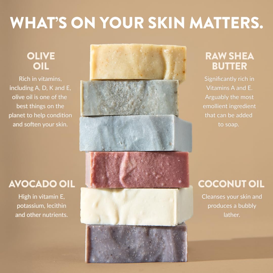 Crate 61, Handmade in Canada, Plant Based Cold Process Natural Bar Soap, With Premium Essential Oils, Dry Skin, Pack of 6 (Most Popular)