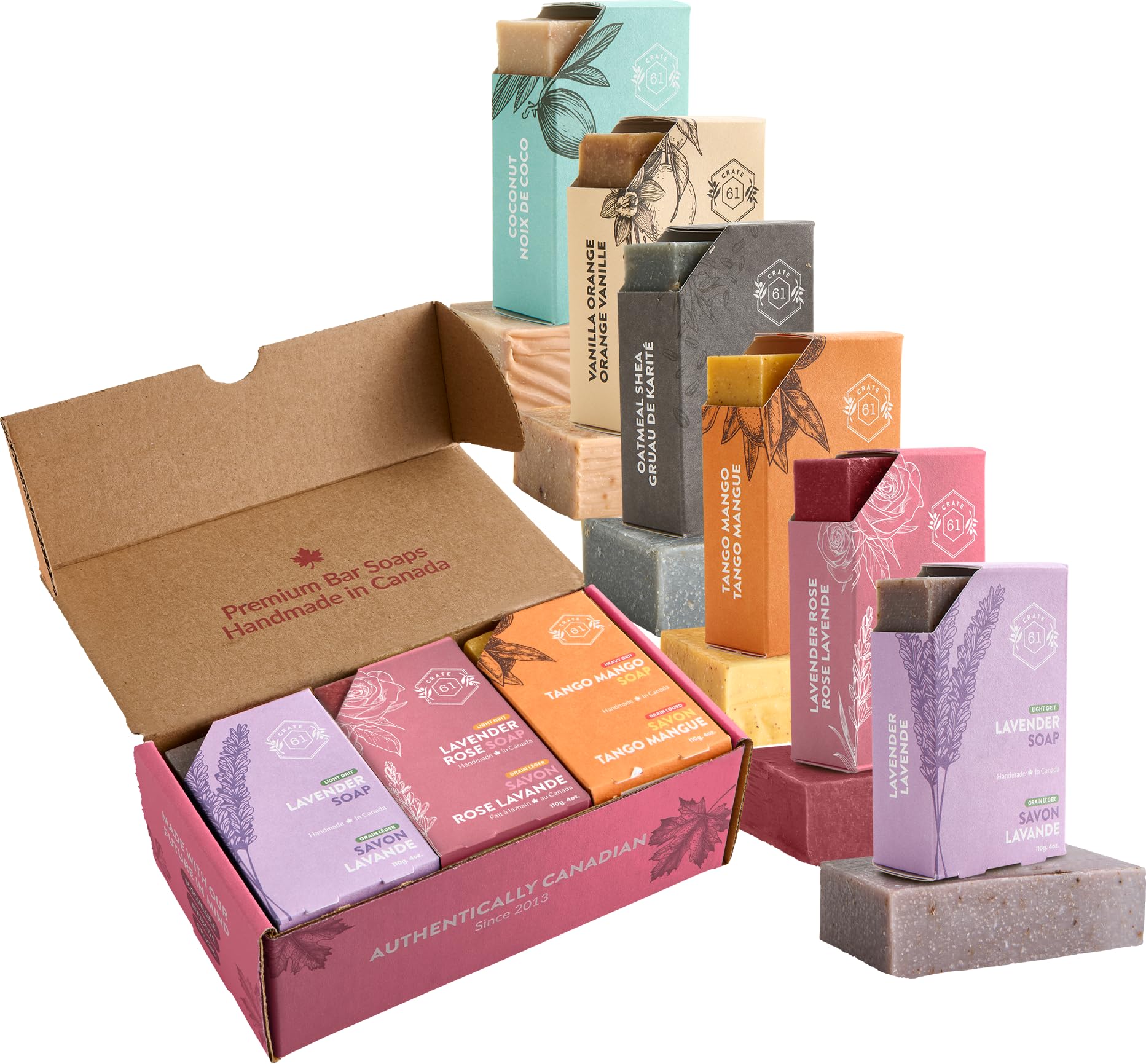Crate 61 Organics, Handmade in Canada, Plant Based Cold Process Natural Bar Soap, With Premium Essential Oils, Dry Skin, Pack of 6 (For Him)