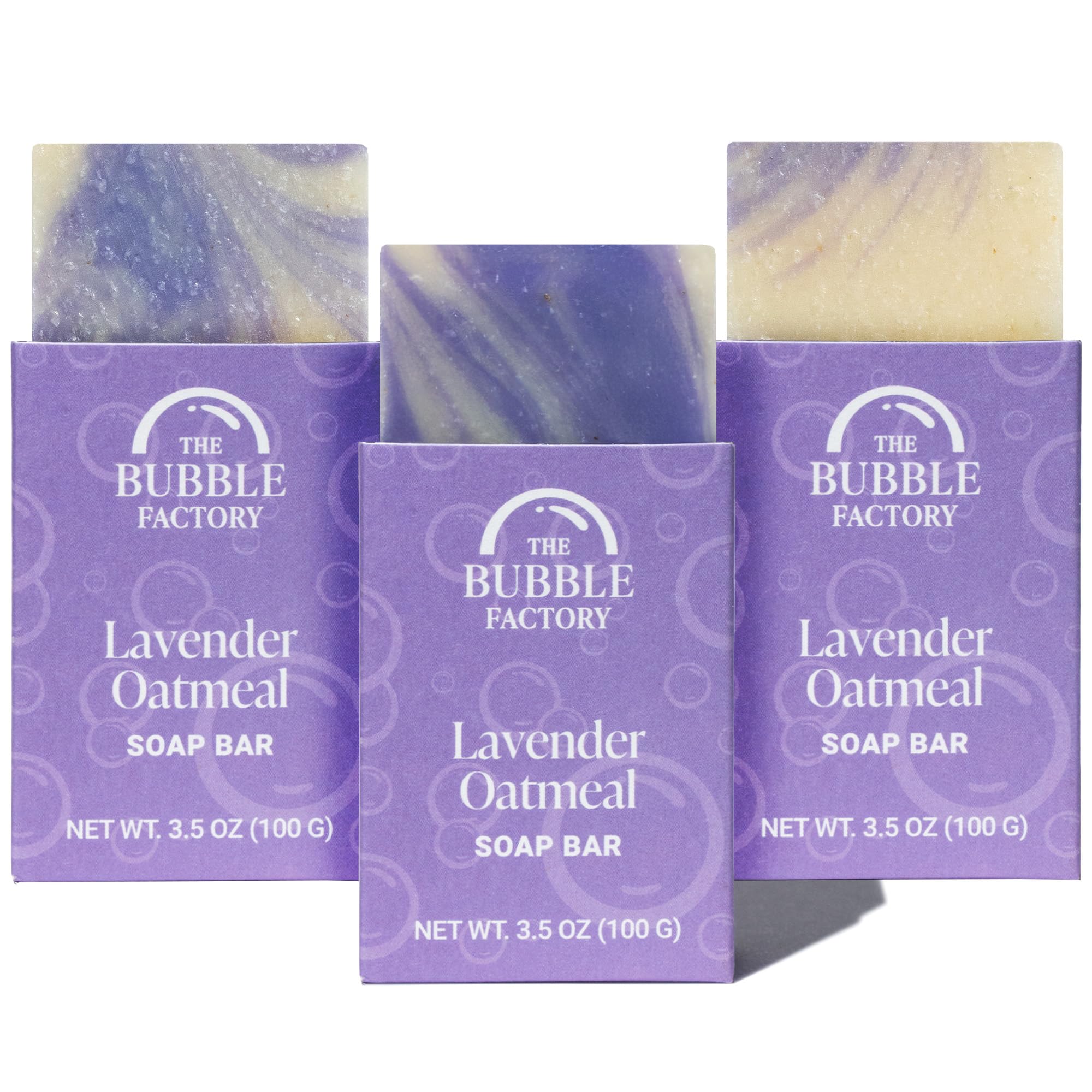 The Bubble Factory Handmade Natural Bath & Body Soap Bar, Vegan, All-Natural, Palm Oil Free, Made in USA with Shea Butter + Essential Oils, Lavender Collection, 3 Bars